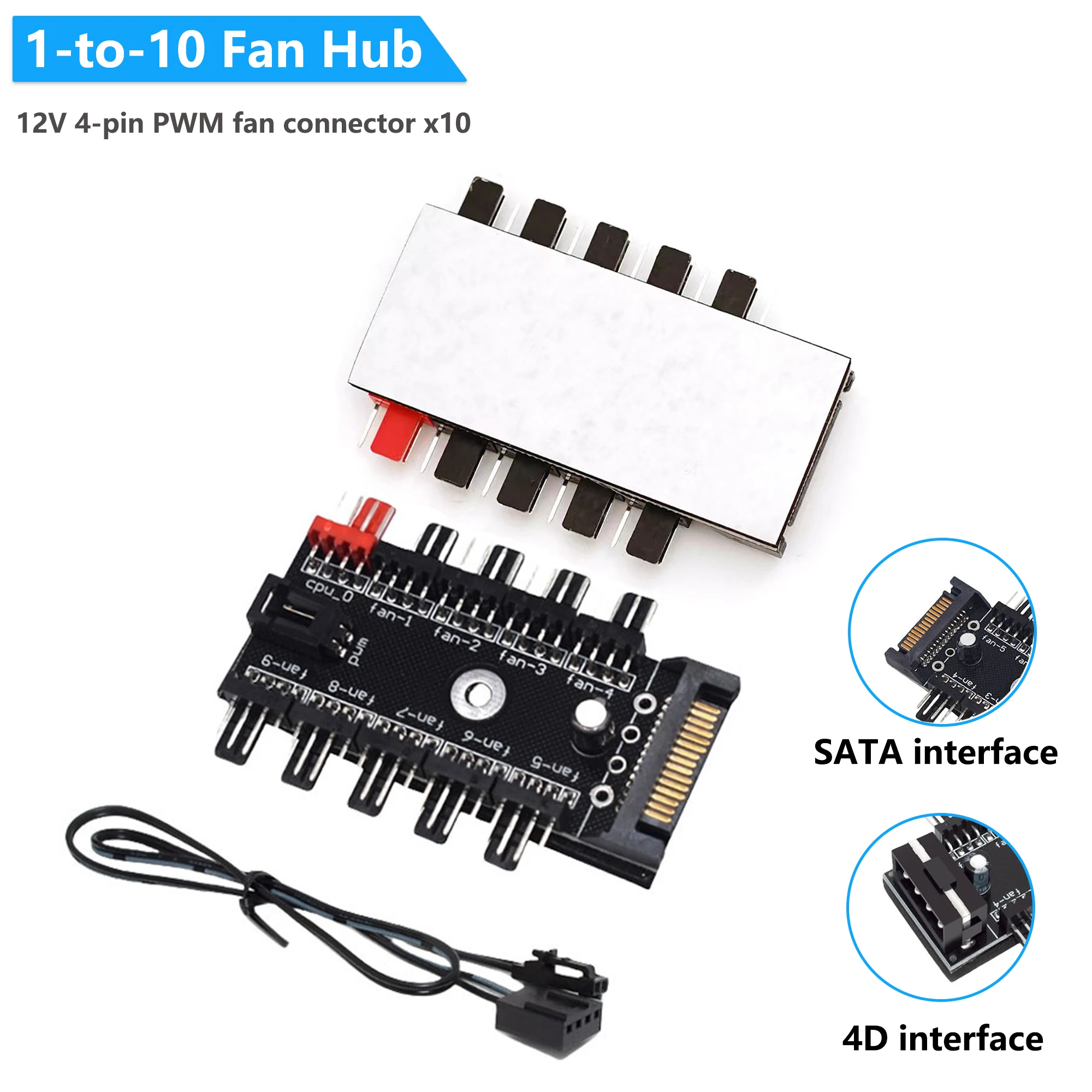 AuyiHomu 1-zu-10 PWM Lüfter-Hub 12V 4-Pin Splitter SATA / 4D Stromanschluss für PC-Gehäuselüfter Image