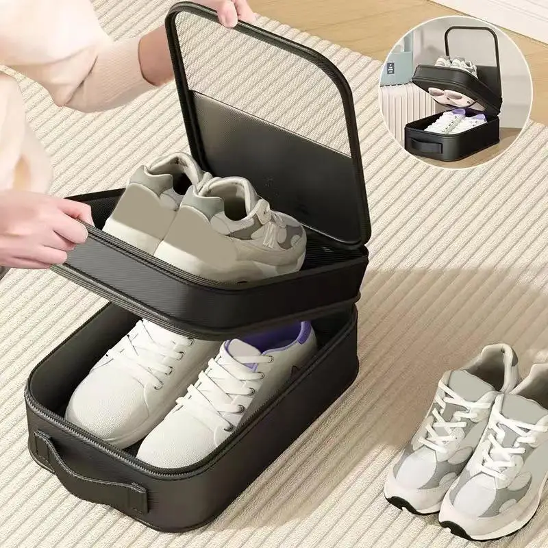 Tragbare Reise-Schuhtasche mit Netzfenster Staubdichter Wasserdichter Schuh-Organizer Beige Schuhbeutel für Gepäck Koffer Fitness