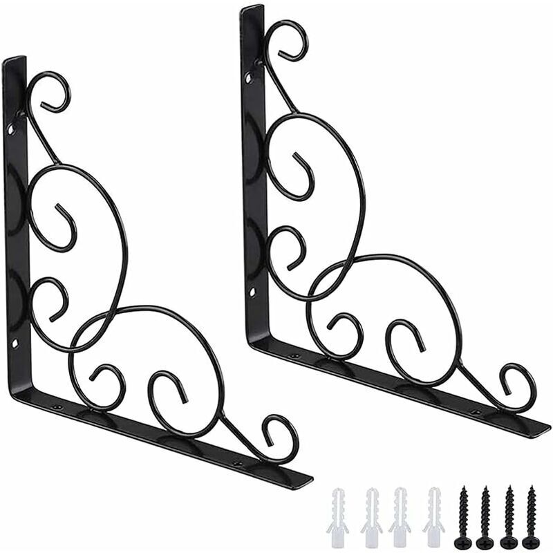 Staffe Per Mensole In Ferro Battuto, 2 Pezzi, Staffe Per Mensole Da Giardino, Staffe Per Mensole A Muro In Ferro, Staffe Di Supporto Per Mensole, Per Cucina, Bagno, Ufficio, Ristorante (nero) -crezuo