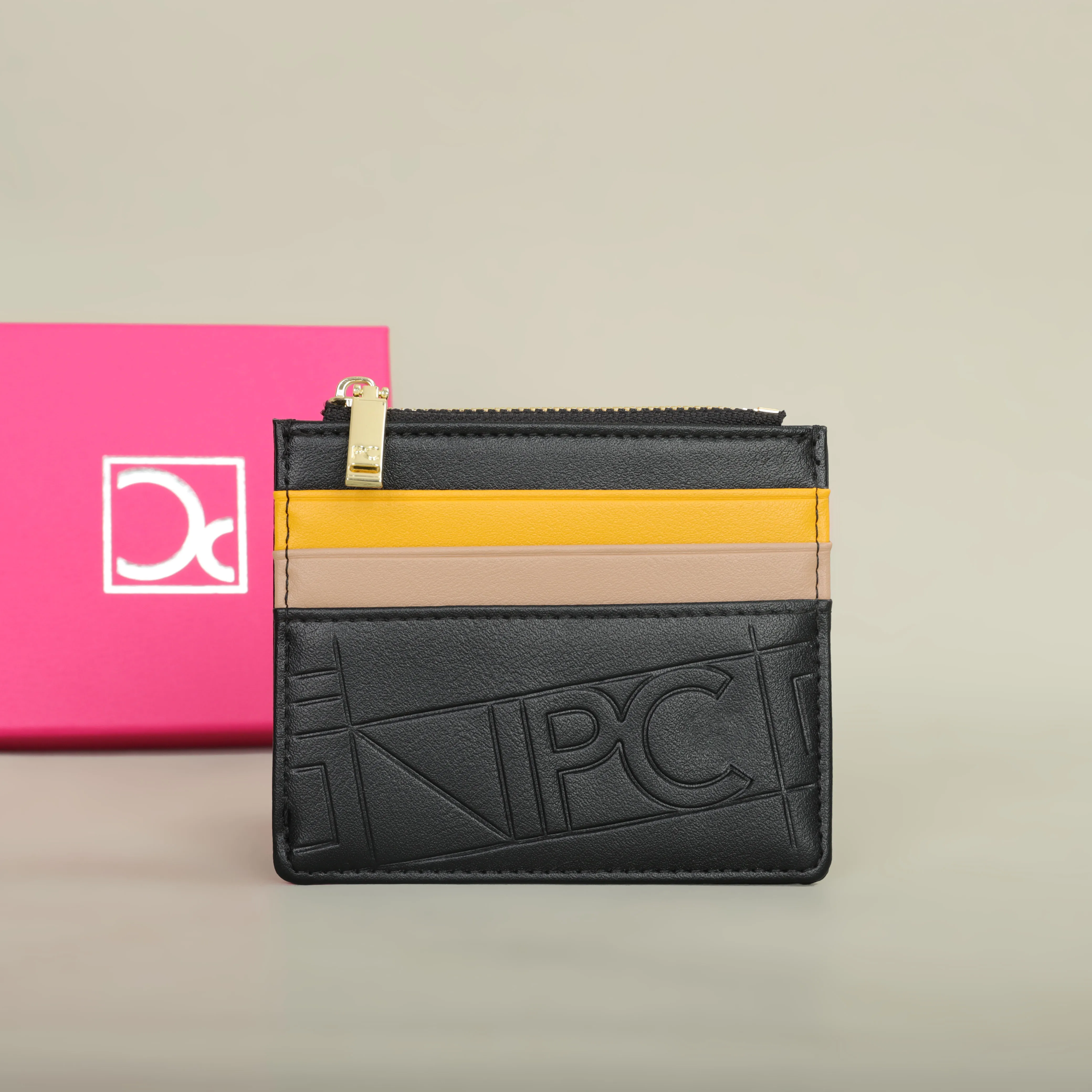 PG PATSY GARIS Damen-Geldbörse, modisch, Retro-Stil, Temperament, Knopfverschluss, faltbar, Monogramm-Druck, Metallreißverschluss, Ledertasche, Kartenetui Image