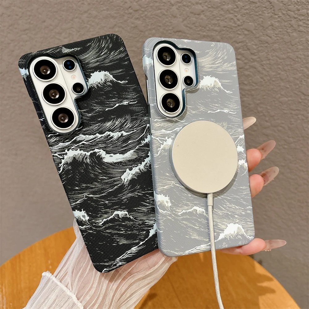 Meereswellen-Muster Kevlar Magnetische Handyhülle für Samsung S26 Ultra S25 S24 Plus S23 FE Für Magsafe Kabelloses Laden Dünne Schutzhülle Image