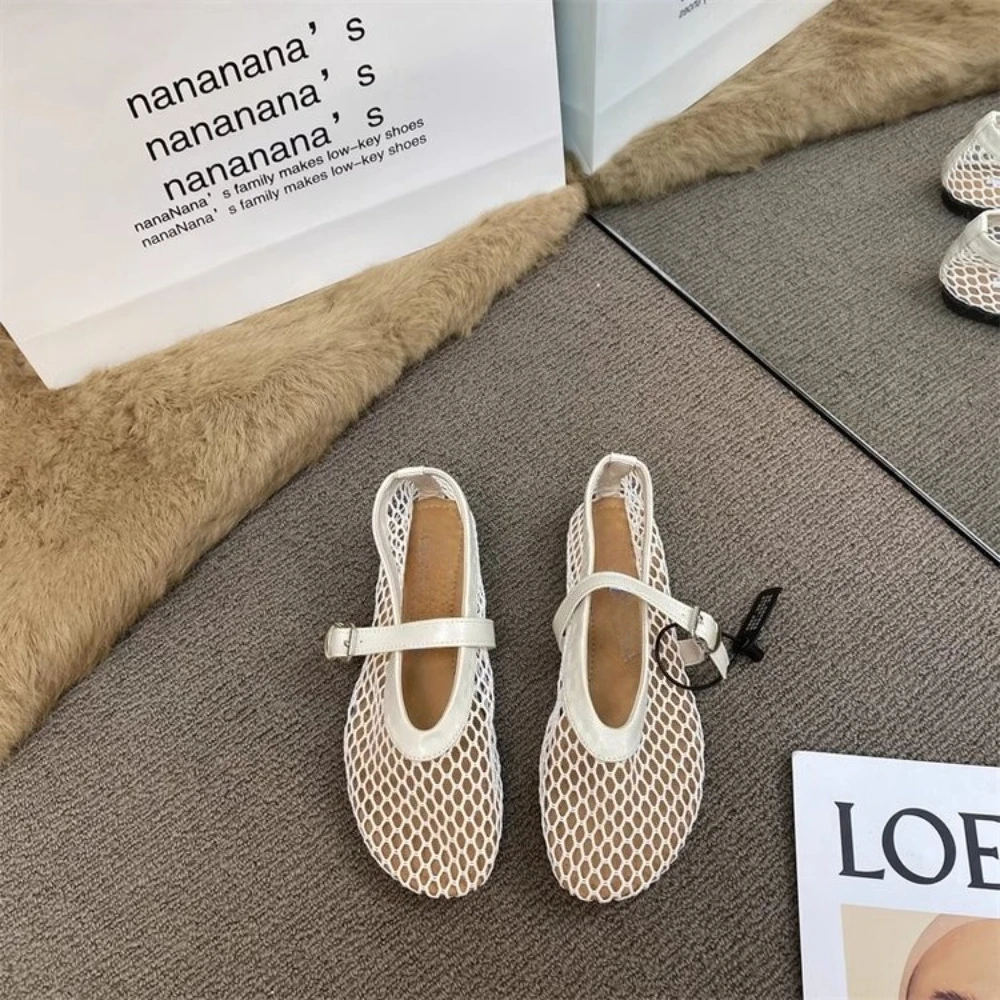 Cremeweiße Mesh French Mary Janes Schuhe mit quadratischer Schnalle zum Hineinschlüpfen für Hochzeit, Party, Date, Urlaub, Alltag, bequeme elegante Schuhe