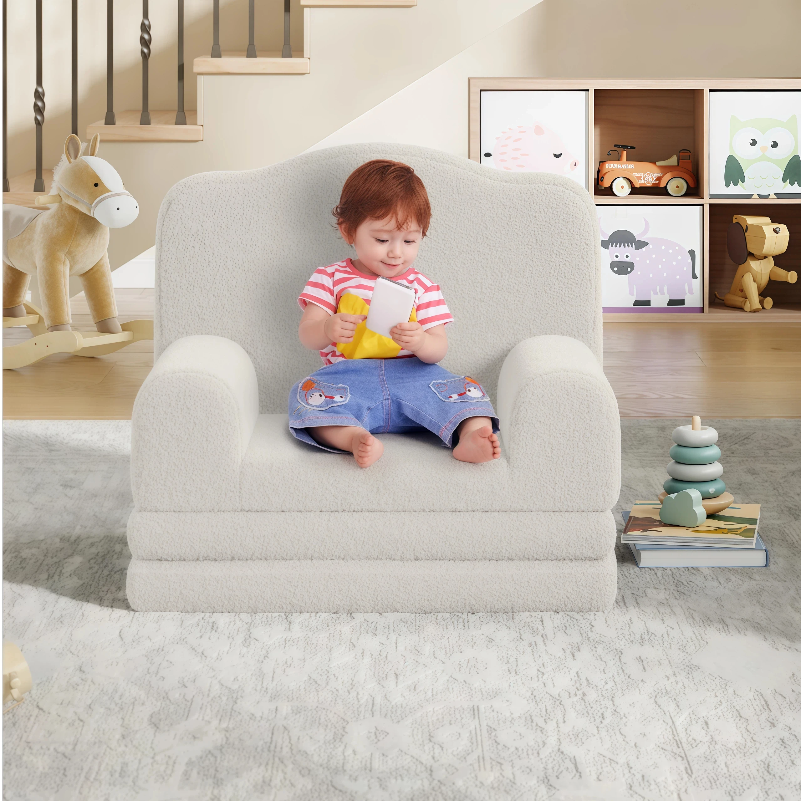 Garvee wandelbarer Kindersessel mit Kronendesign – Aus weichem Sherpa-Fleece mit abnehmbarem, waschbarem Bezug – Bequemer Sessel und faltbares Bett für Kinder – Ideal für Spielzimmer und Kindergarten Image