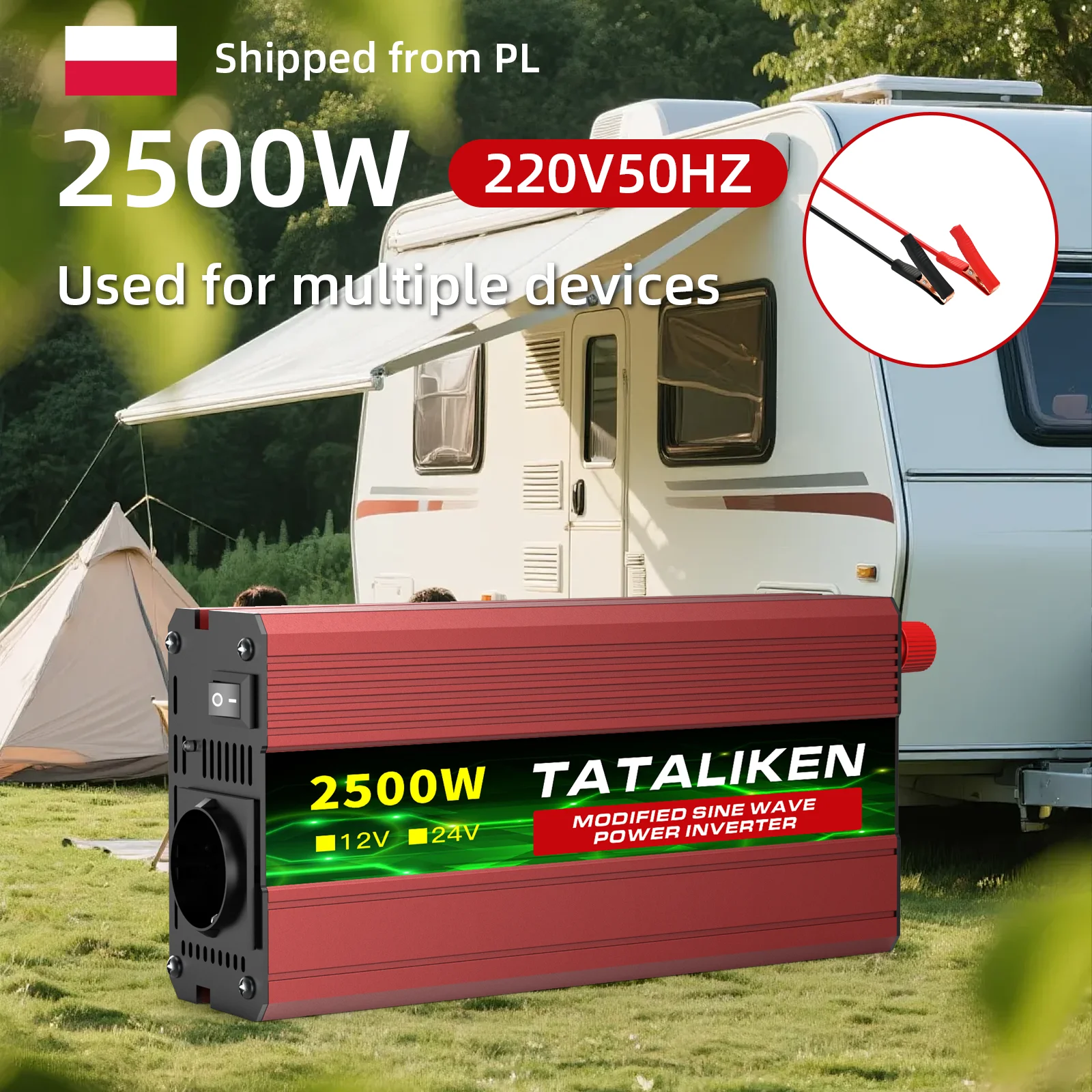 3000W Stromwechselrichter 24V auf 220V mit Digitalanzeige Intelligente Temperaturregelung Lüfter Wohnwagen Camping Unverzichtbar Image