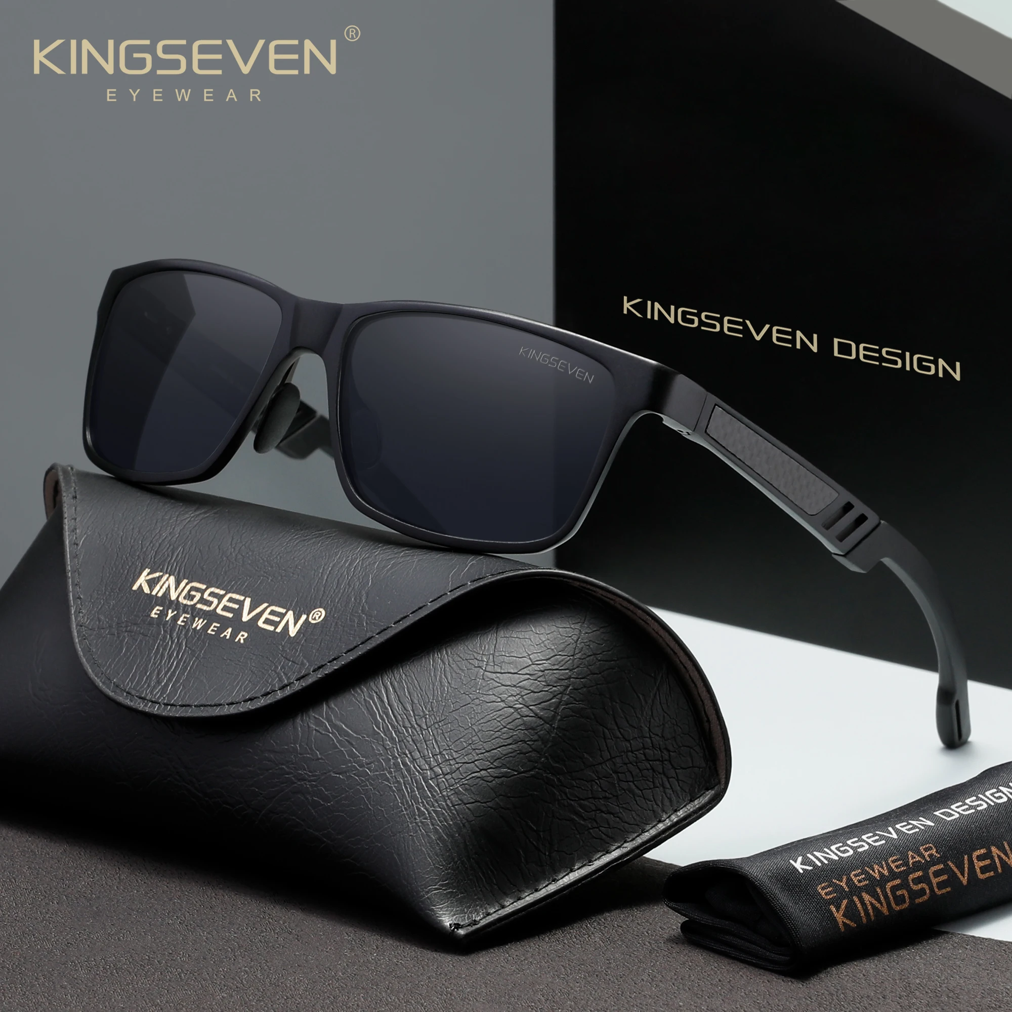 KINGSEVEN Klassische Sonnenbrille, polarisiert, für Herren/Damen, blendfrei, UV400, modische Brille, trendige Brille Image