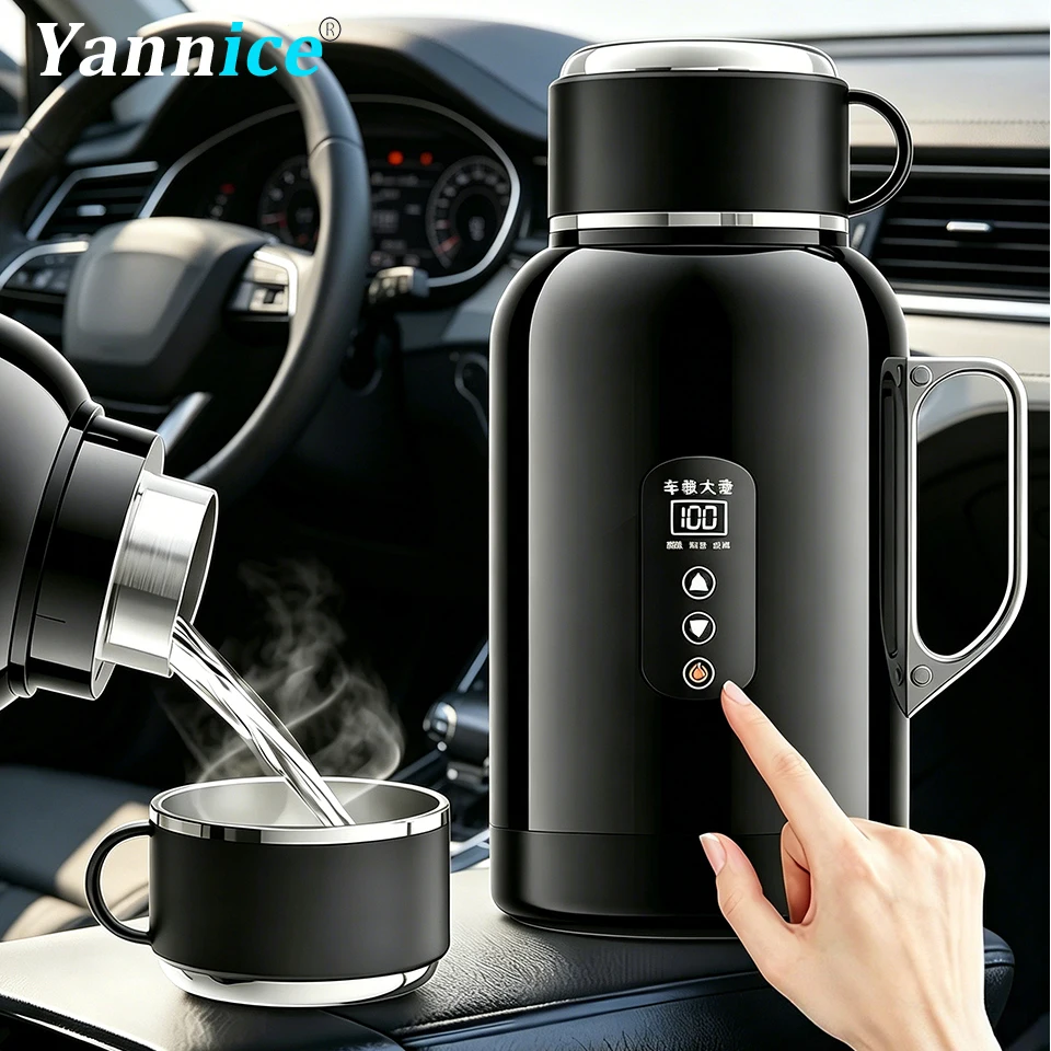 12V/24V Universeller Auto-Wasserkocher 1300ML/1500ML Große Kapazität Intelligenter Elektrischer Wasserkocher LCD-Anzeige Temperaturregelung Edelstahl Image