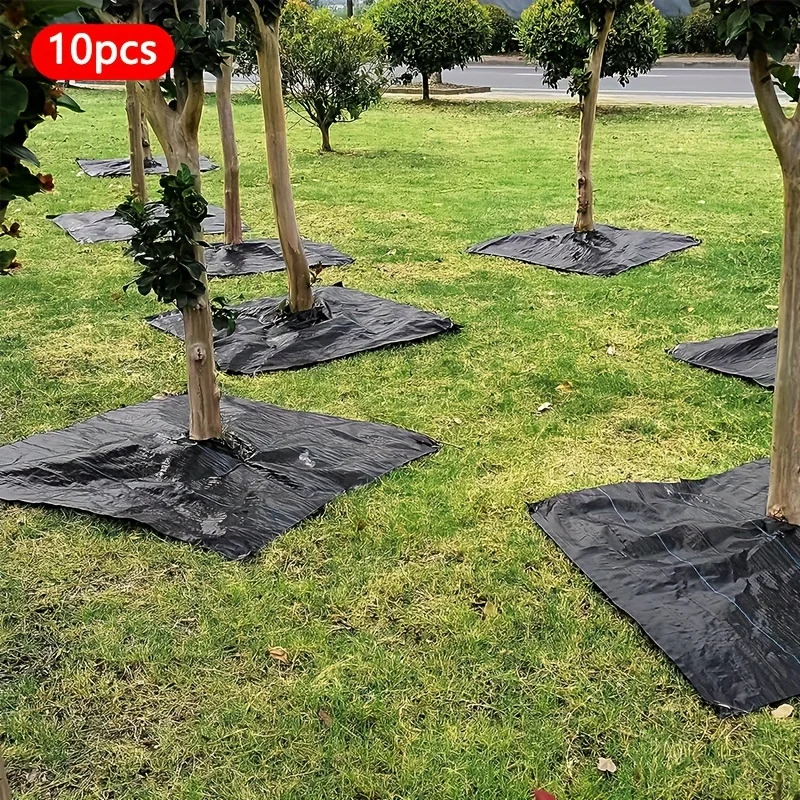 10 wiederverwendbare Bäumekappen zur Unkrautbekämpfung und Feuchtigkeitsbewahrung – biologisch abbaubare Vlies-Baummatte und atmungsaktive Graslandfolie Image