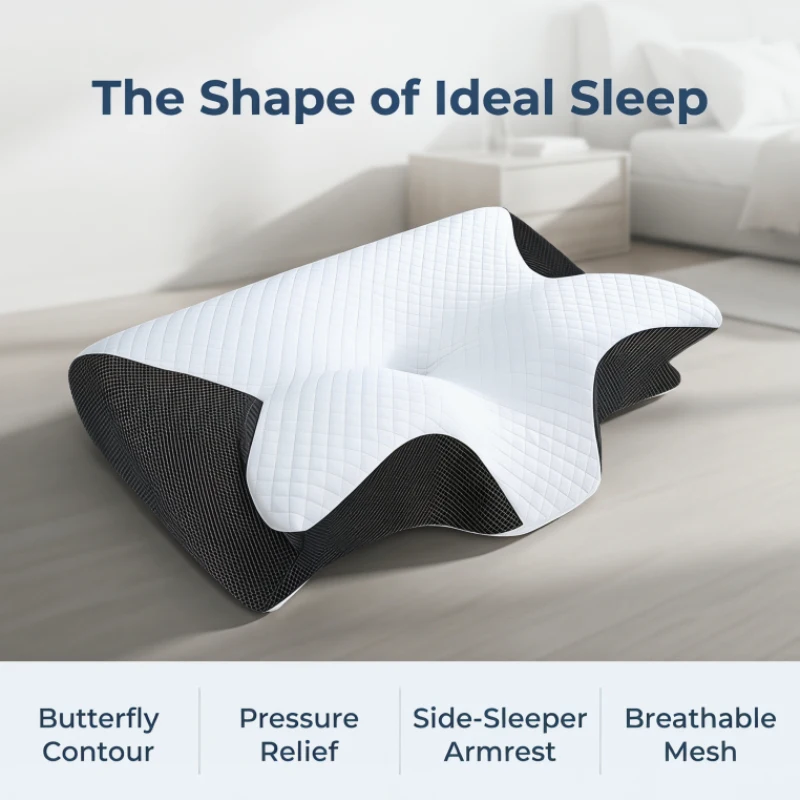 Horn Butterfly Kissenbezug im Rollenpack-Design, waschbarer, abnehmbarer Bezug für Latex-Memory-Schaum-Kissen, für Zuhause, Reisen, Hotel Image