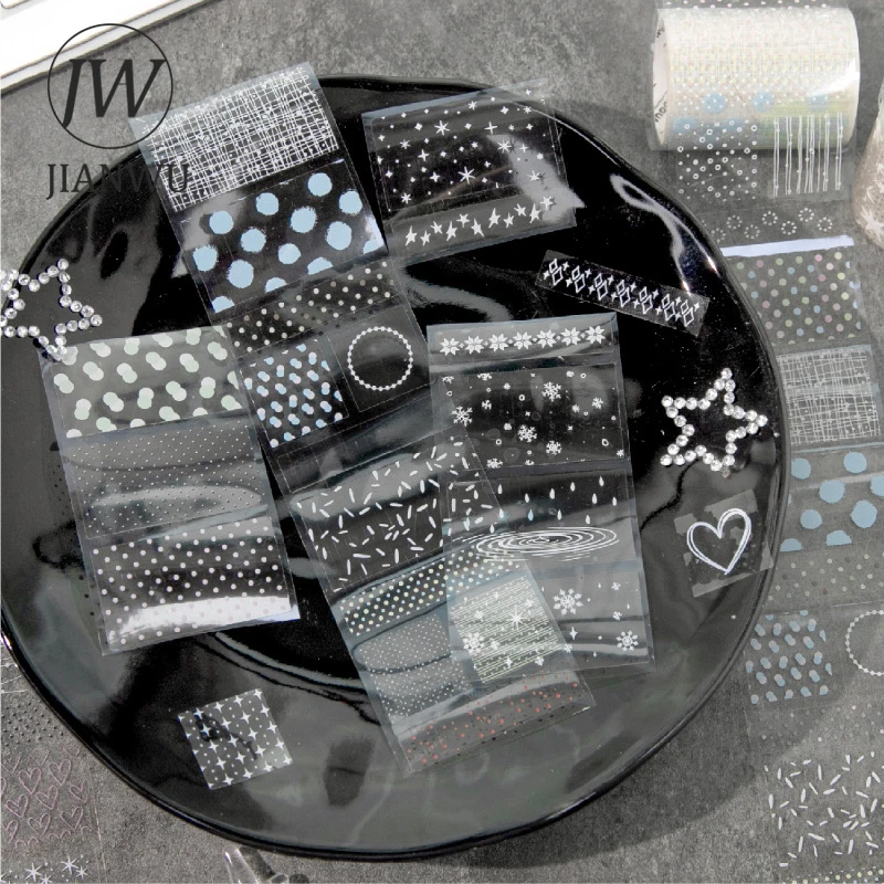 JIANWU Leave Blank Serie Vintage Punkte Stern Gitter Regen Schnee Landschaft Material Collage PET-Klebeband Kreatives DIY Journal Schreibwaren Image