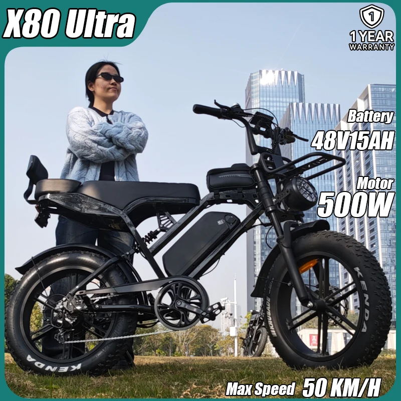 X80 Ultra Erwachsenen-Elektrofahrrad 500W Motor 48V15AH Akku App-Steuerung Elektromotorrad Hydraulische Bremse City-Elektrofahrrad Image
