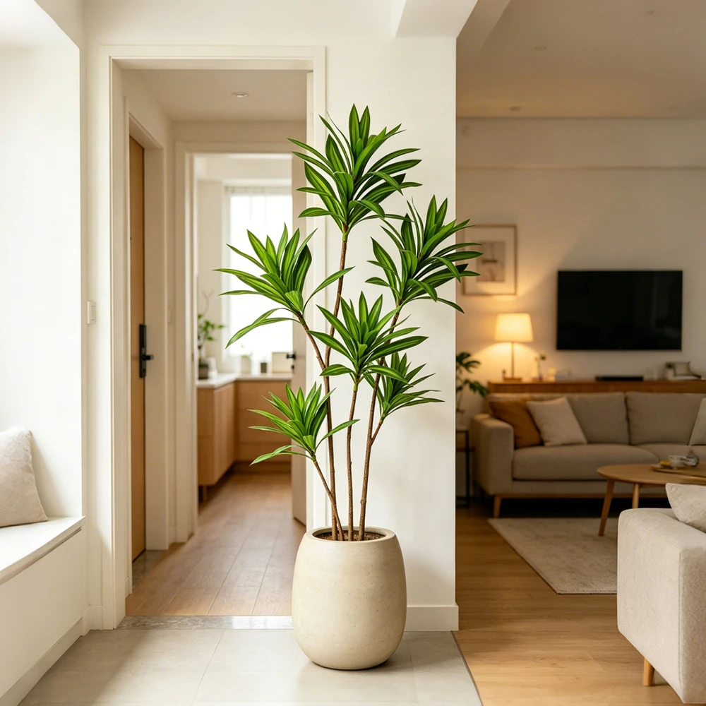 Pianta di palma artificiale grande 66-98 cm, finto bambù, albero di dracena, foglie di mais in plastica, rami di falso legno del Brasile per decorazioni domestiche