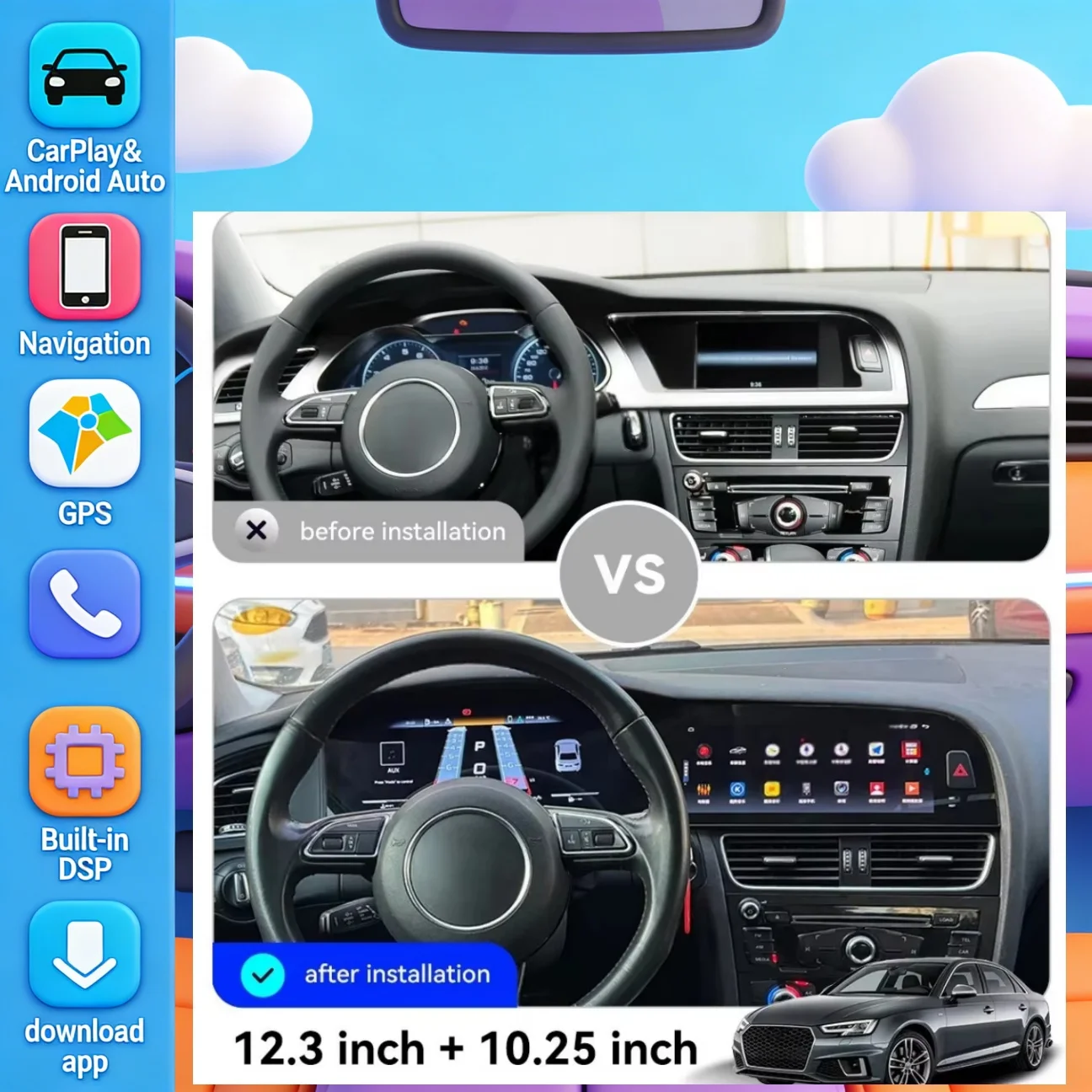 Auto-Multimedia-Player Navigation für Audi A4 A5 S4 S5 B8 2009-2016 GPS-Navigation Auto-Stereo-Player Autoradio Media-Headunit