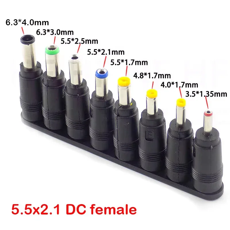 8-teiliges AC/DC 5,5x2,1 mm Buchsenadapter-Set für 6,3 6,0 5,5 4,8 4,0 3,5 mm 2,5 2,1 1,7 1,35 mm Stecker Stromadapter Image
