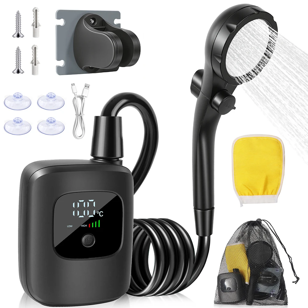 Tragbare Elektrische Außendusche USB-Aufladbare Wasserdichte Duschkopf-Pumpe für Camping, Reisen und Haustierbewässerung Image