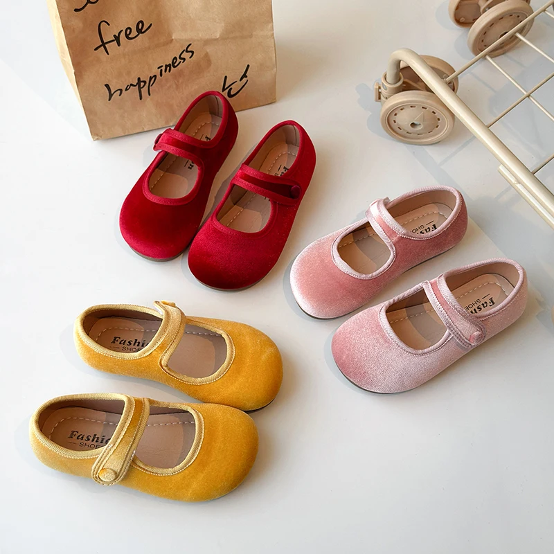 Frühlings-Ballerinas aus Samt für Mädchen in Bonbonfarben Minimalistische Mary-Jane-Schuhe für Kinder Flache, bezaubernde Kinderschuhe Größe 23-35