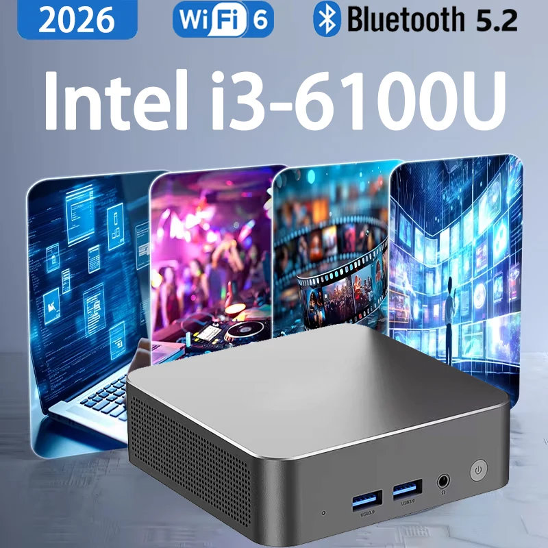 Mini PC FUCHU NEW, Windows 11 Pro, Intel Core i3 6100, 16 Go de RAM, 1 To/2 To, double Wi-Fi 6, BT5.2, mini ordinateur de bureau pour jeux et bureau.