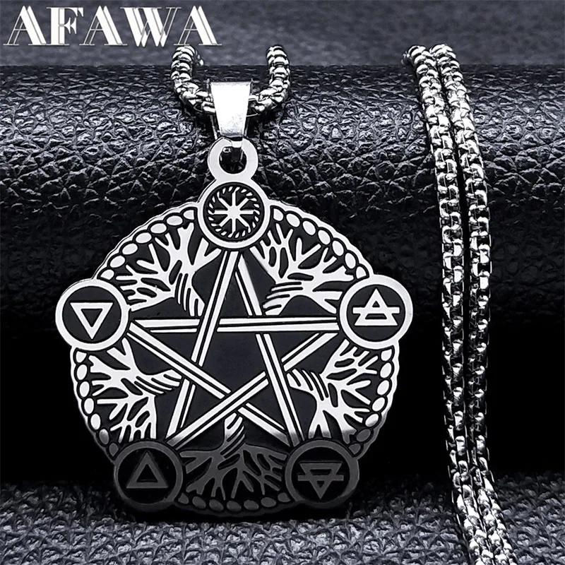 Hexerei Pentagramm Halskette Edelstahl Silber Farbe Hexe Pagan Stern Symbol Halskette Wicca Schmuck Collares de Moda