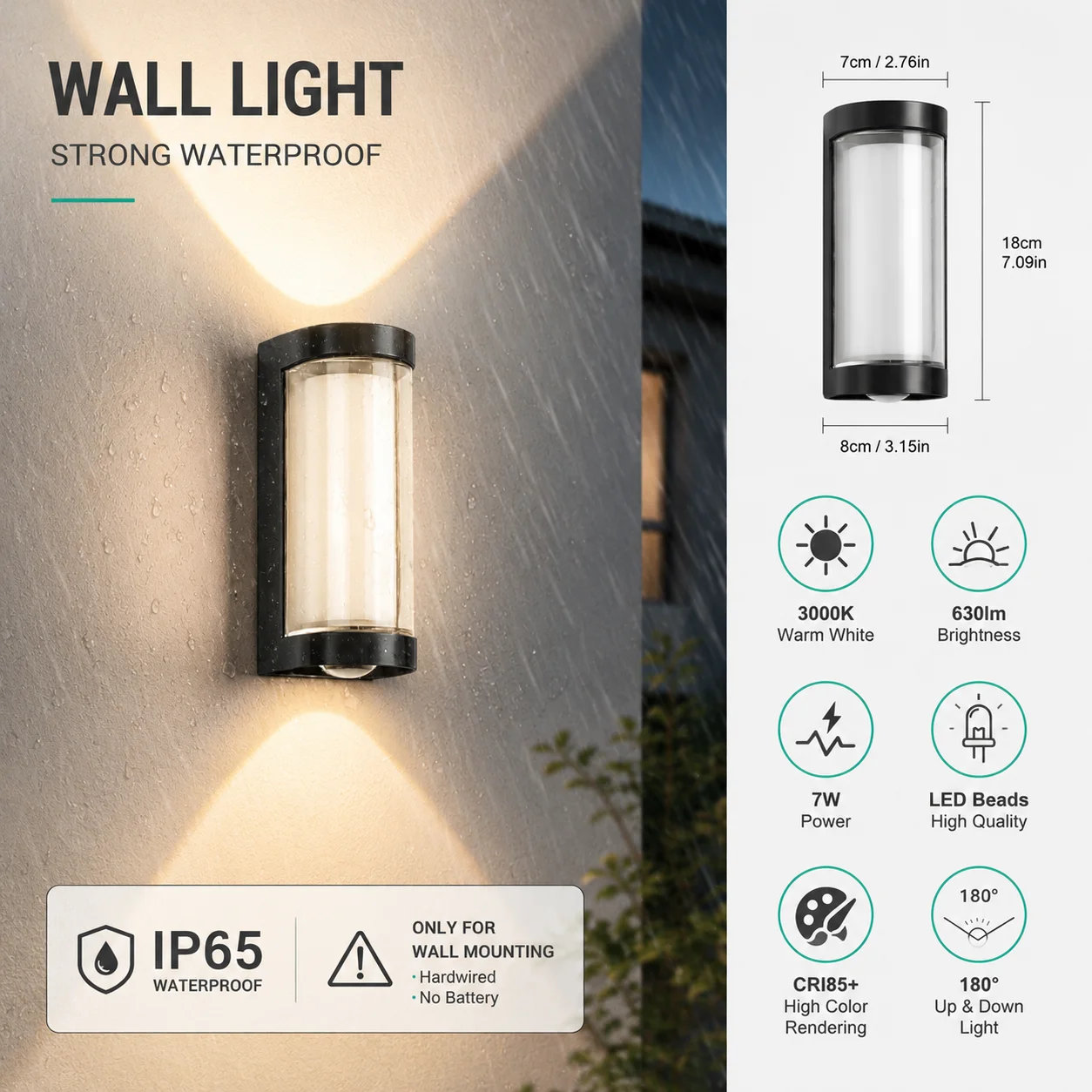LED-Wandleuchte für Innen und Außen 4er-Set 6er-Set IP65 7W Wandlampe 3000K Warmweiß Schwarze Wandleuchte für Wohnzimmer Schlafzimmer und Garten