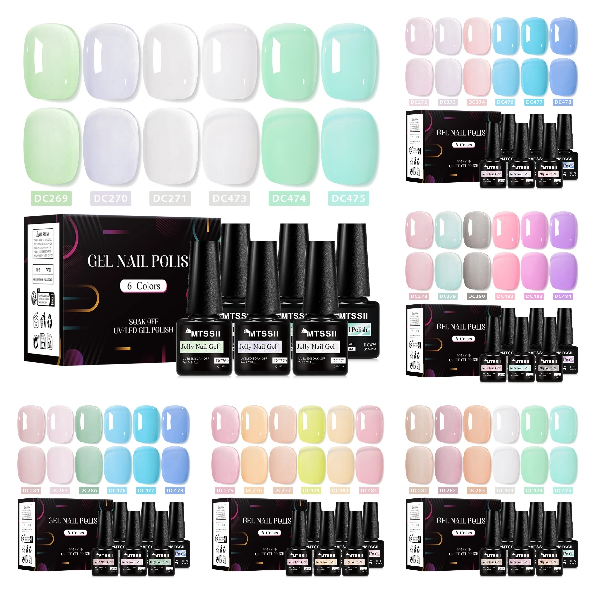 6-teiliges Macaron Jelly Clear Nude Gel Nagellack Set Rosa Transparenter Semi-Permanenter UV LED Nagelkunst Lack Kit HEMA/TPO FREI Image