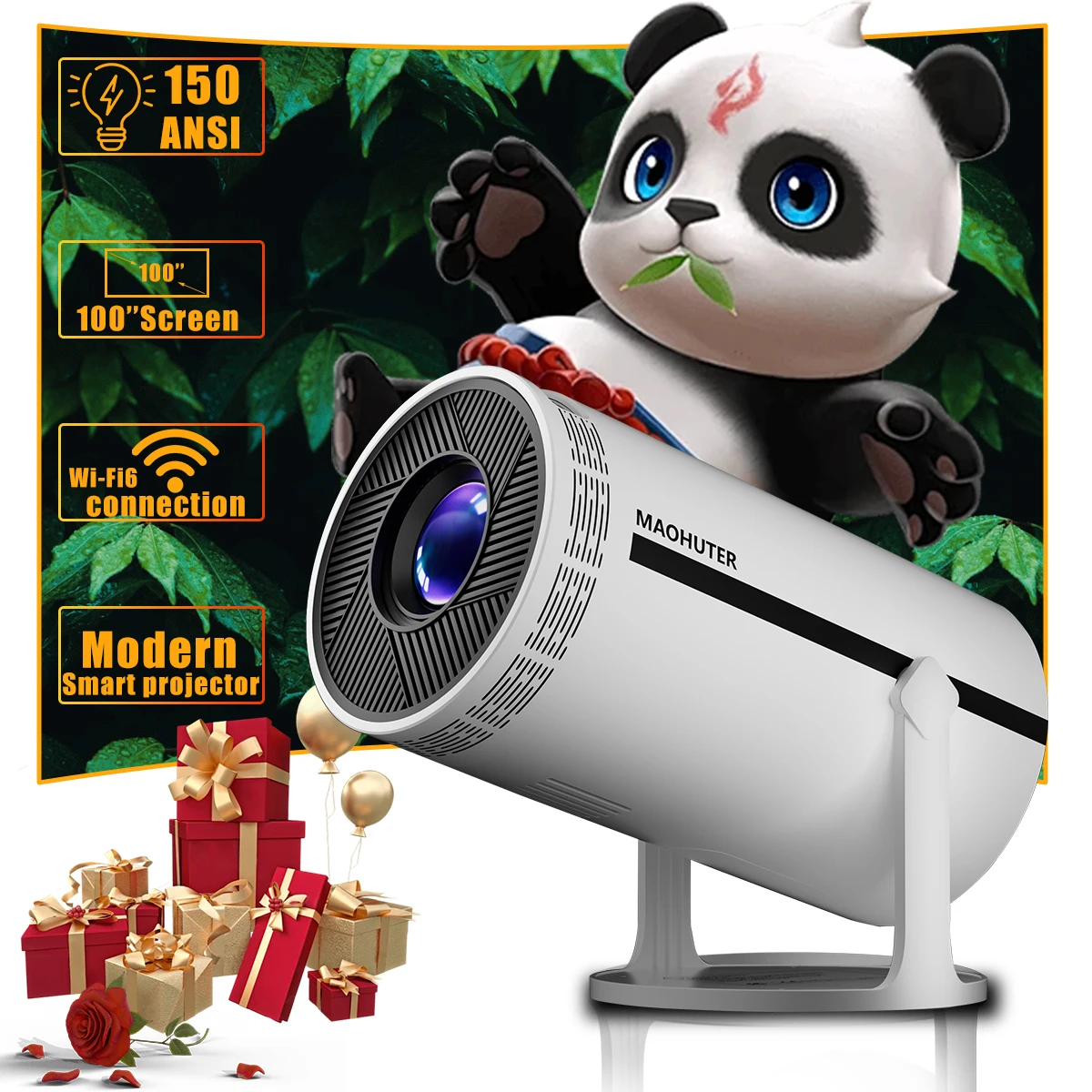 MAOHUTER Projektor 4K HY300Pro 300ANSI BT5.0 Dual WiFi6 Heimkino Outdoor Tragbarer Beamer Image