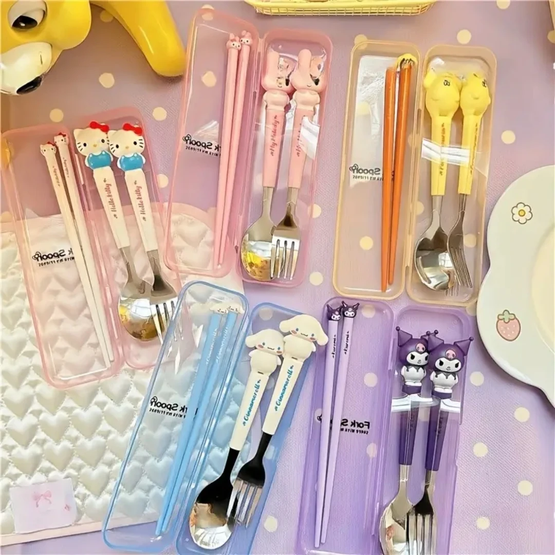 Hello Kitty Kuromi Edelstahl-Kinderbesteck-Set – Kinderbesteck, ideal für Camping und Partys.