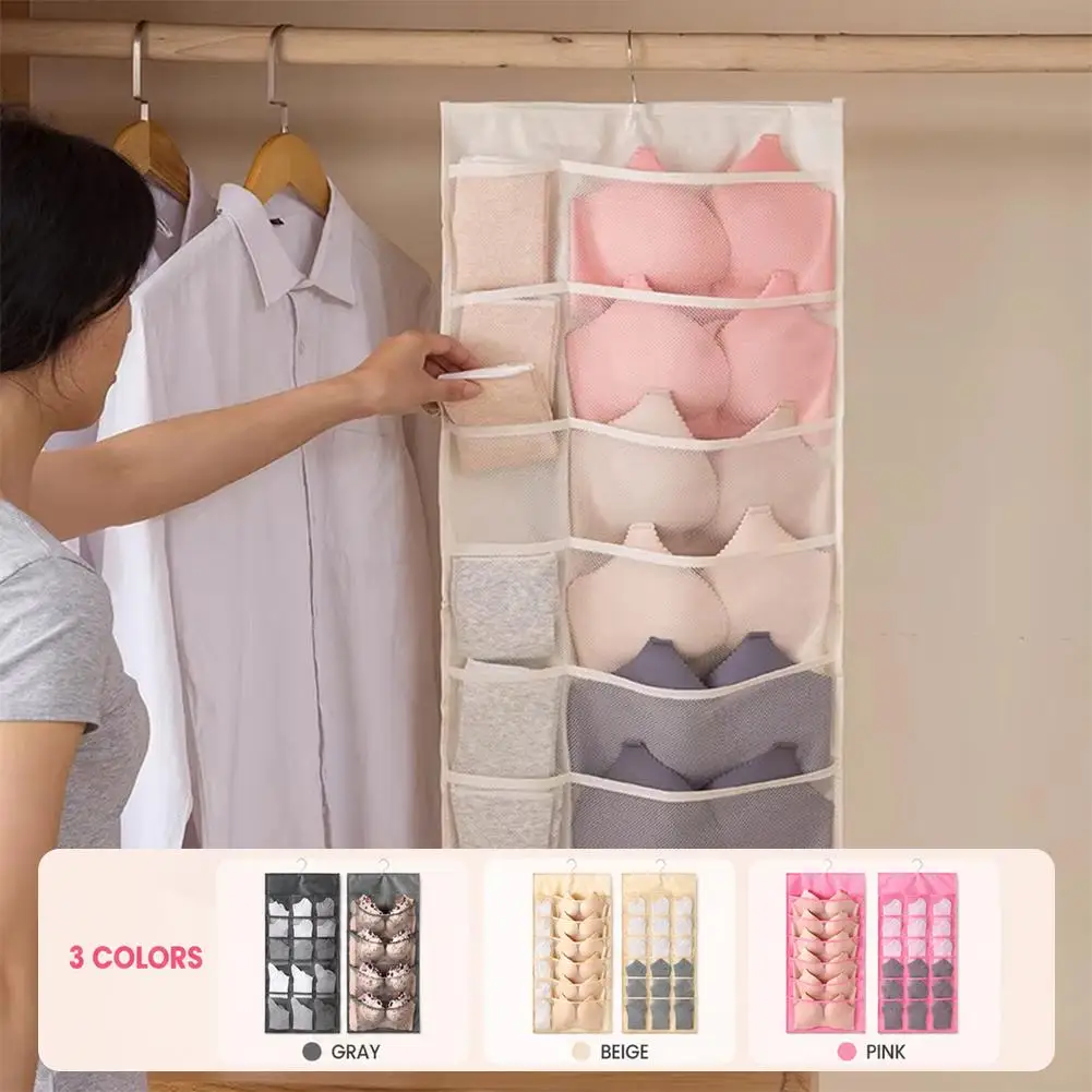 Doppelseitiger Hängeorganizer für den Kleiderschrank, Vlies-Aufbewahrungstasche für Unterwäsche/Socken, atmungsaktiv und staubdicht für Kleiderschrank, hinter der Tür