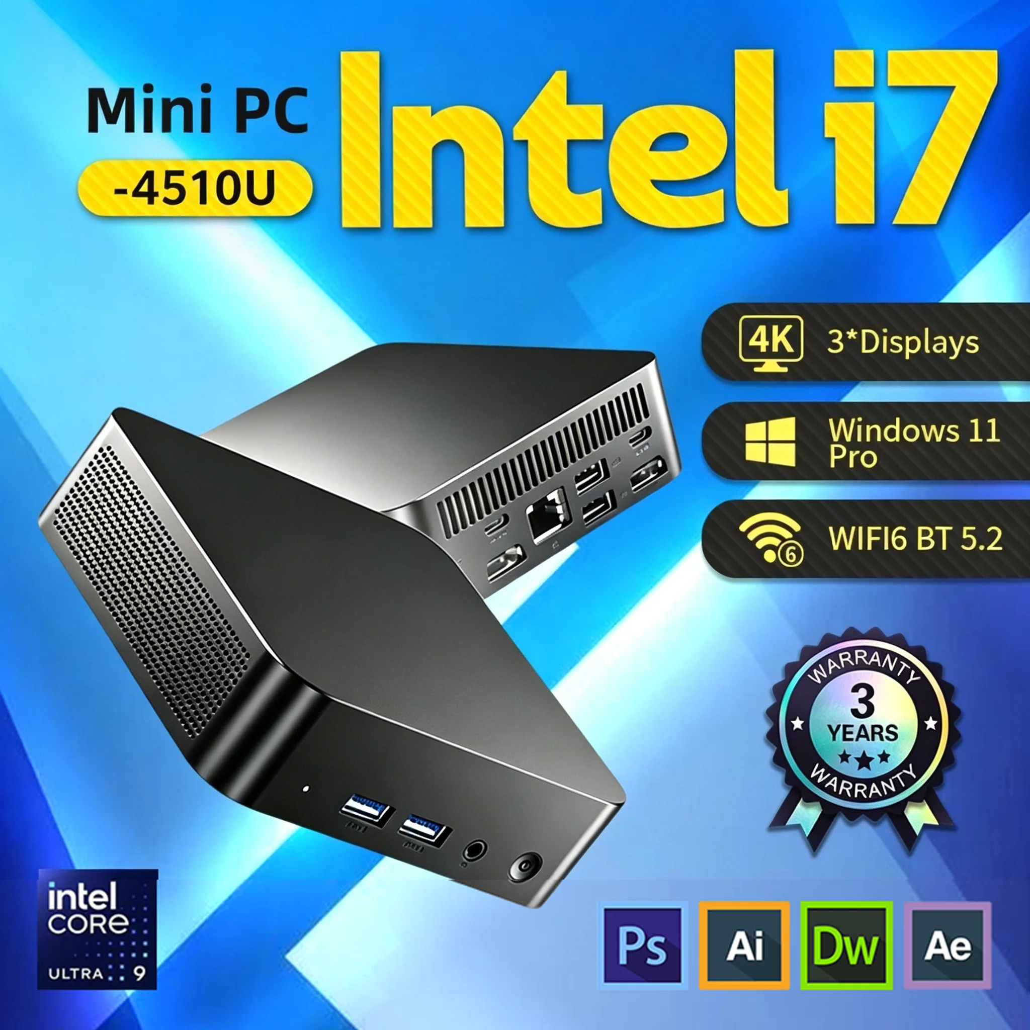 Mini PC portable Windows 11 Pro Intel Core i7 4510U 16 Go de RAM 512 Go SSD 4K HD type C Mini PC ordinateur de bureau Wifi 6