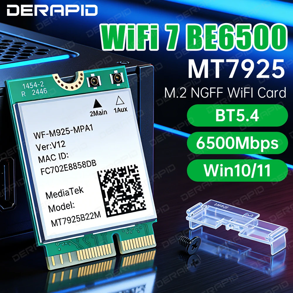 MT7925 Wi-Fi 7 M.2 6500Mbps Bluetooth 5.4 Adapter 802.11BE WLAN-Netzwerk-Dongle für Windows 10/11 M.2 WLAN 7 Karte Besser als AX210NGW Image