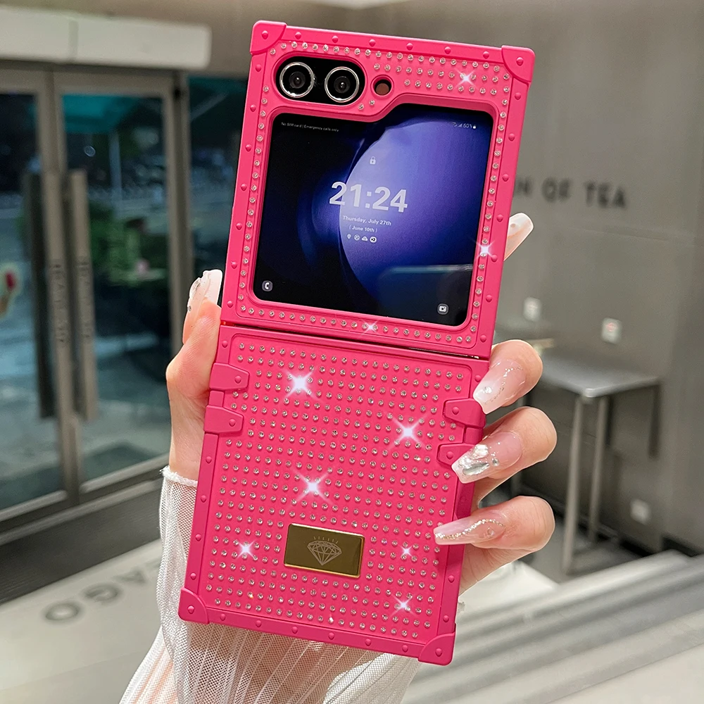 Luxuriöse Bling-Diamant-Klapphülle für Samsung Galaxy Z Flip 7 6 3 5 4, Juwelenbesetzte Glitzer-Stoßdämpfende Hartschalen-Rückabdeckung Image