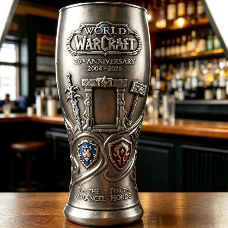 World of Warcraft 22. Jubiläum Glasbecher 2004-2026 Allianz & Horde Sammlerstück Bierkrug für Fans Image