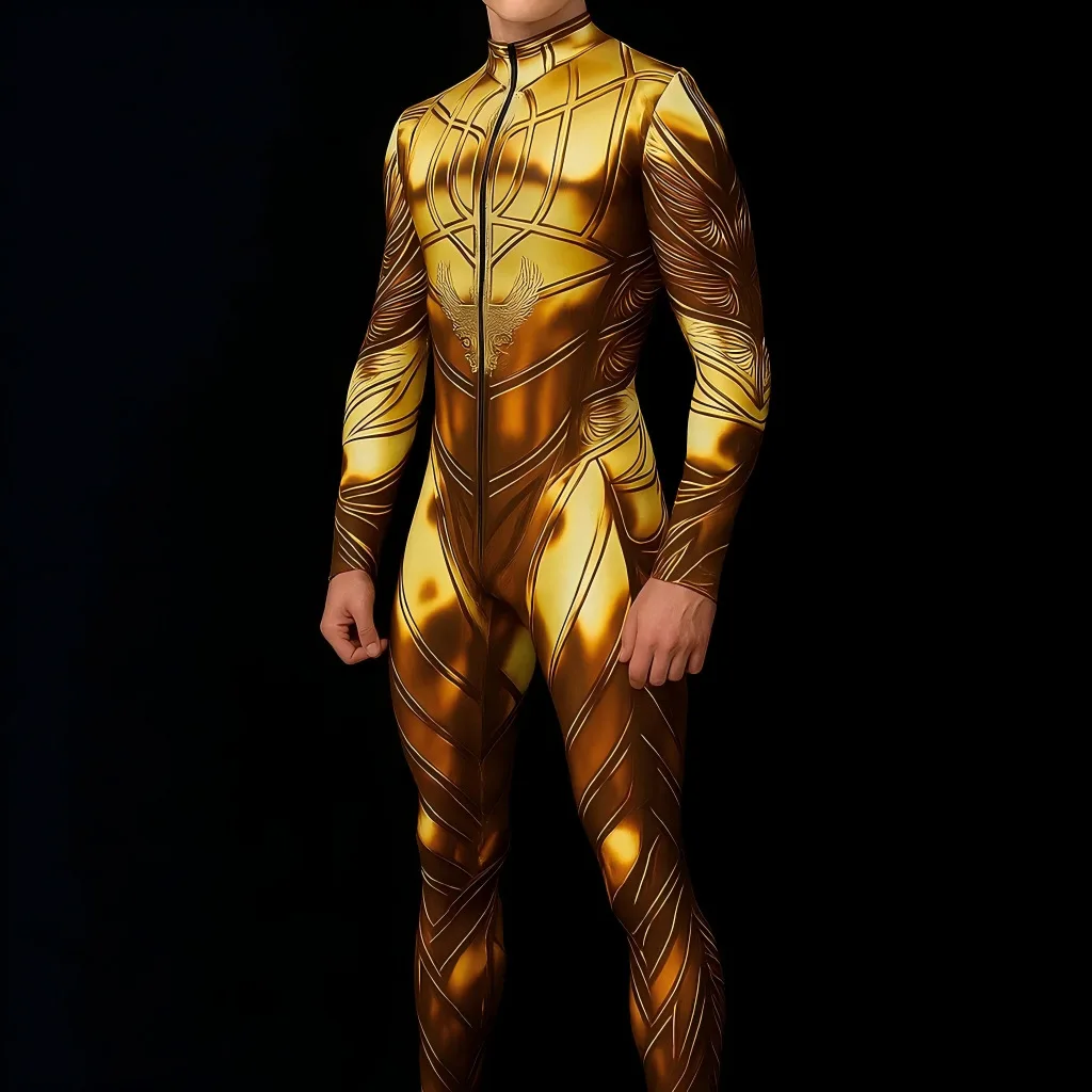 Herren Cyberpunk Mechanische Rüstung Jumpsuit Cooler Krieger Cosplay Bodysuit Muskel-Rüstung Kostüm Halloween Party Performance Eng Anliegend Image