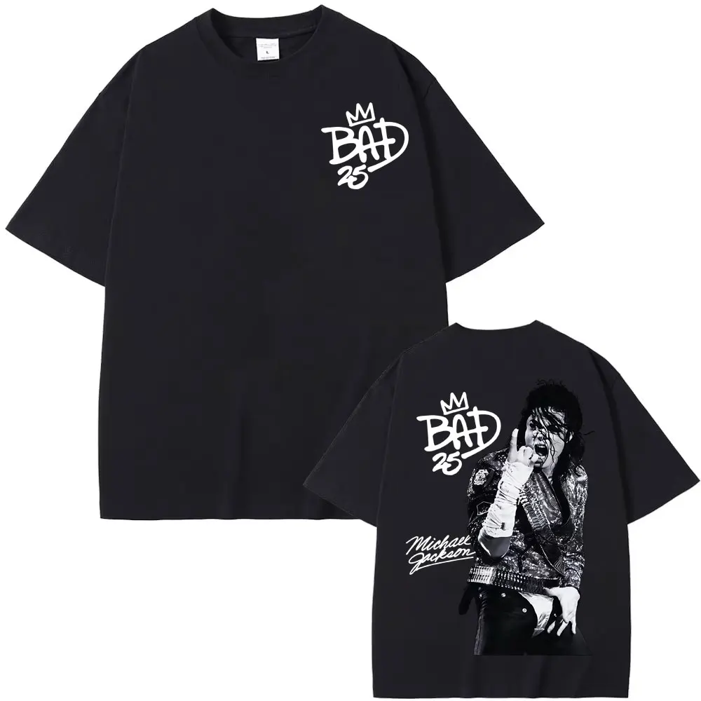 Michael Jackson Bad Era 25 Retro Grafik T-Shirt Herren Damen Mode 90er Hip Hop Streetwear T-Shirts Sommer Übergroße Oberteile Unisex