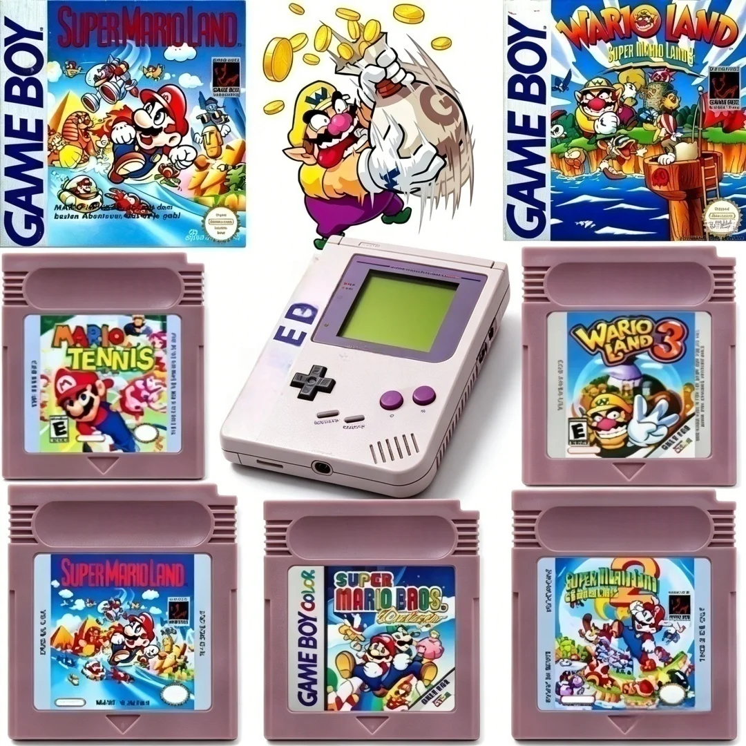 Neue GBC 16-Bit-Spielvideokassette Konsole 16-Bit-Spielkarte Wario Land Donkey Kong Wario Land 2 Yoshi für GBC/GBA Mario Image
