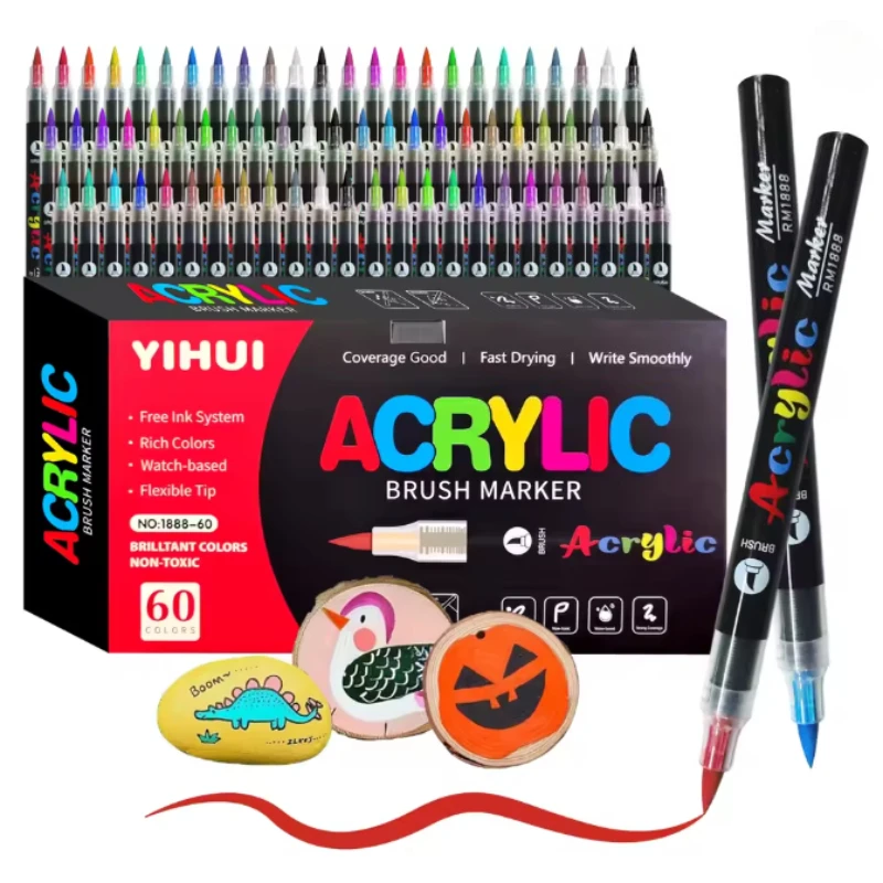 12/24/36/48/60 Farben Acryl-Malstifte Marker mit Pinselspitze für Steinmalerei, Holz, Glas, Geschenk, Kunst, DIY-Basteln Image