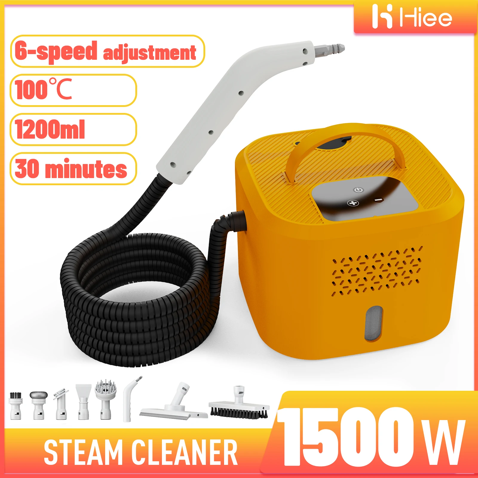 1500W Tragbarer Dampfreiniger, Hochdruckdampfreiniger 1200ml mit 6 Stufen & 7 Aufsätzen, Hochtemperatur-Reinigungsgerät 100°C für Küchenfett, Badezimmer, Auto und Fenster Image