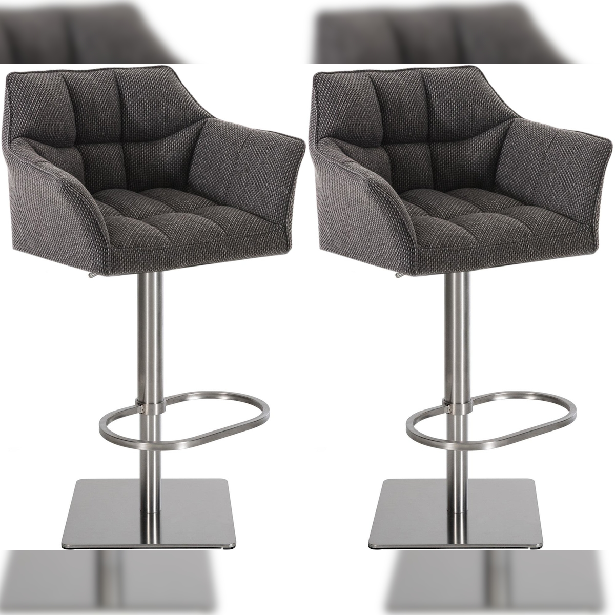 Décoshop26 - Set aus 2 verstellbaren Barhockern mit grauem Stoffbezug gepolsterter umlaufender Sitzfläche und quadratischem 10_0006353 Image
