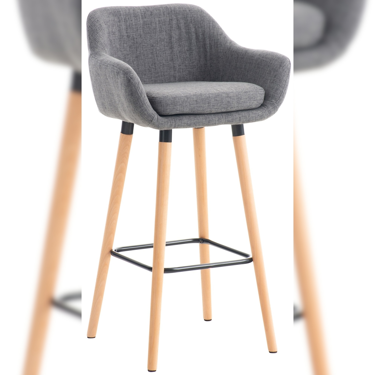 Décoshop26 - Lounge-Barhocker x1 skandinavisches Design hellgrauer Stoffsitz Holzbeine Metallfußstütze 10_0004924 Image