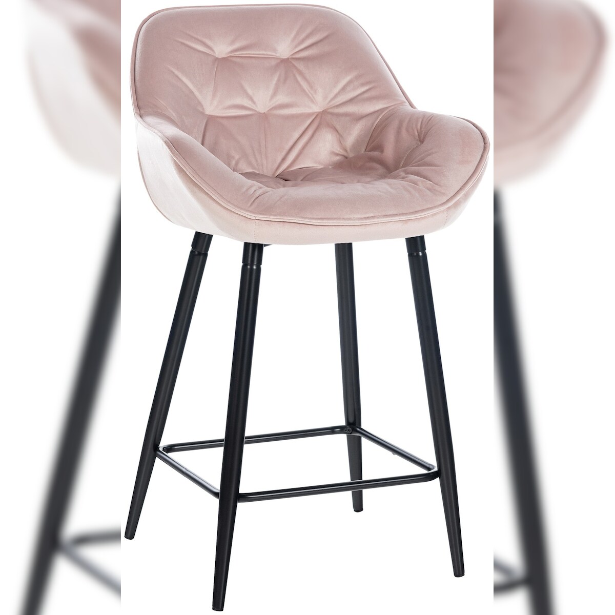 Décoshop26 - Barhocker/Hochstuhl x1 mit gepolstertem Sitz in rosa Samt und schwarzem Metall 10_0004889 Image