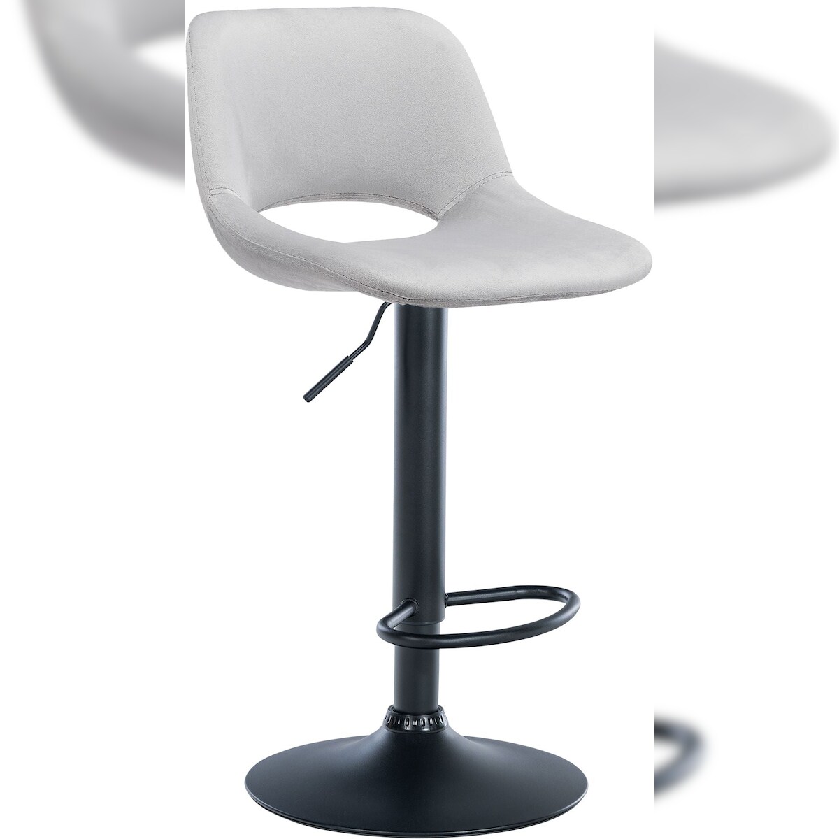 Décoshop26 - Barhocker/Hochstuhl x1 mit Fußstütze in hellgrauem Samt schwarzes Metallgestell 10_0004600 Image