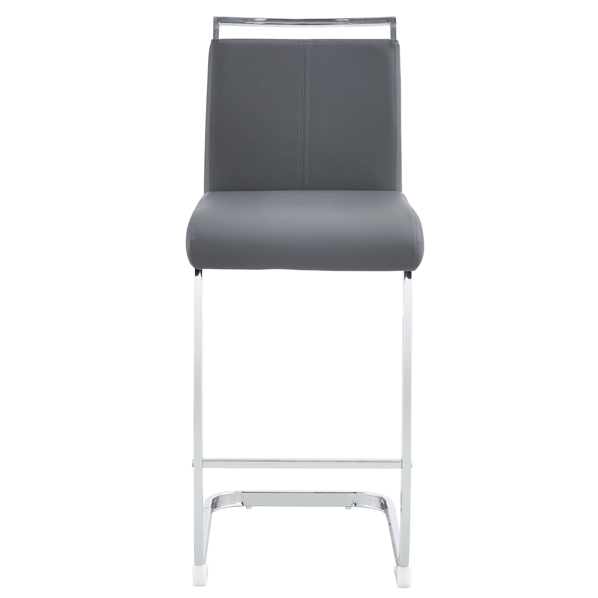 OKWISH Barhocker 2er-Set aus Metall und PU-Leder in Dunkelgrau/Silber, Sitzhöhe 63,5 cm, mit Rückenlehne und Fußstütze Image