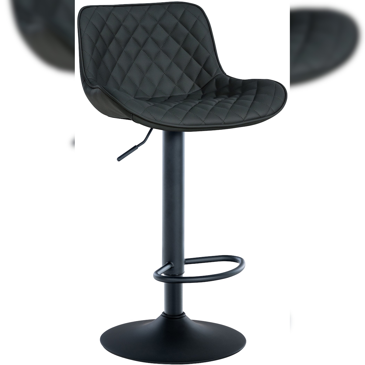 Décoshop26 - Barhocker x1 Sitzfläche mit dekorativer Rautensteppung aus schwarzem PVC und schwarzen Metallbeinen 10_0005223 Image