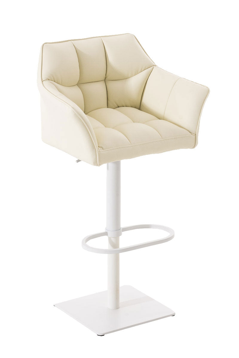 Décoshop26 - Barhocker hoher Tresenhocker quadratische Ziernähte cremefarbener PVC-Sitz weißes Metallgestell mit quadratischem 10_0004737 Image