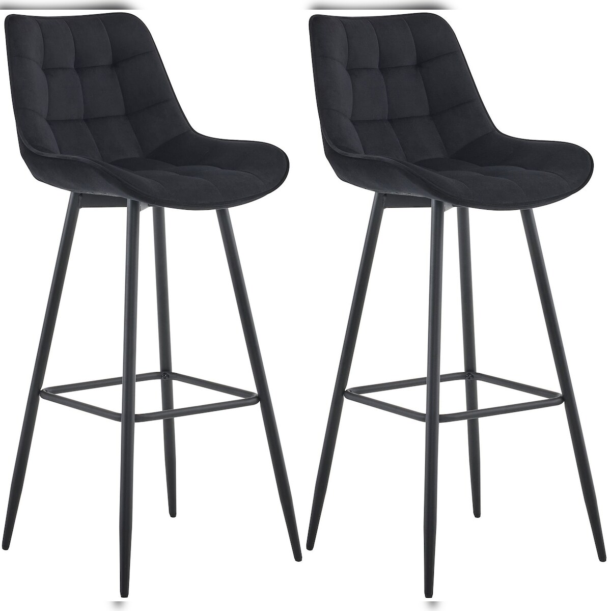 Décoshop26 - Set aus 2 Barhockern mit dekorativen Quadratnähten und schwarzen Samt-Fußstützen vier Metallbeine 10_0006537 Image