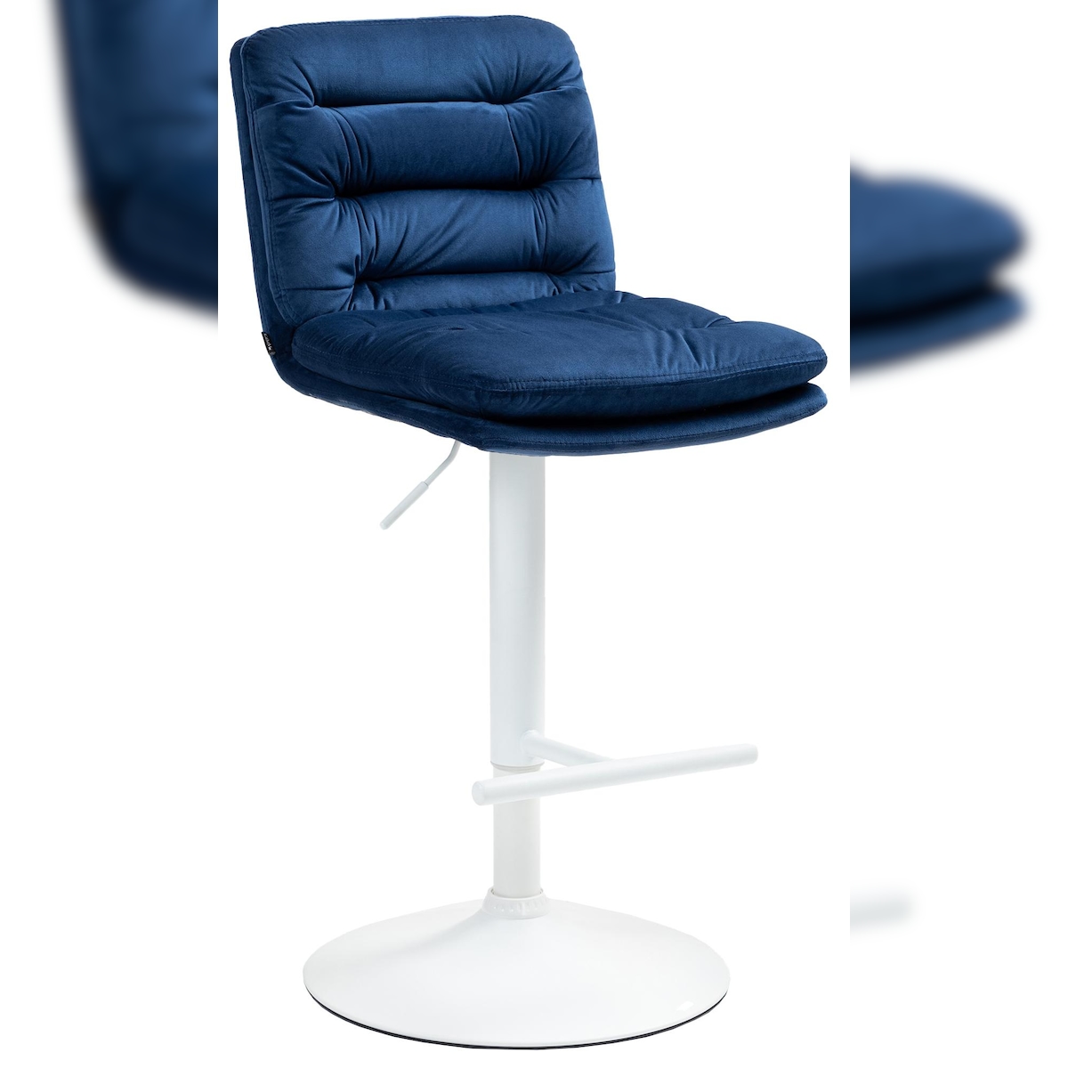 Décoshop26 - Barhocker x1 mit Fußstütze und Rückenlehne gepolsterter Sitz in blauem Samt und weißem Metall 10_0006497 Image