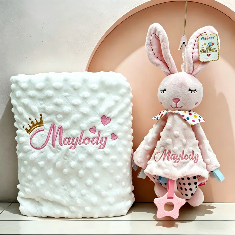 Personalisiertes Baby-Deckenset 2-teilig mit Muster, Individuelle Pucktuch, Kinderwagen-, Bett- und Krippendecke sowie Kuscheldecke als Babyparty-Geschenk Image