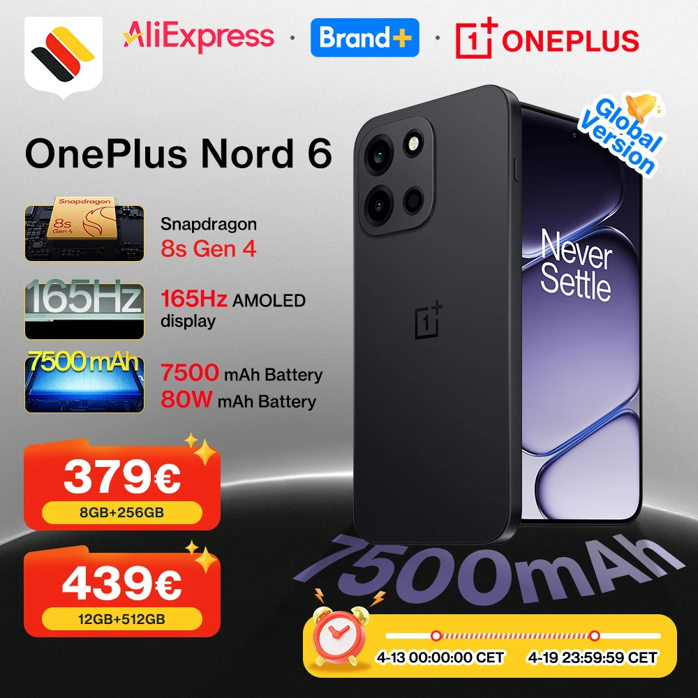 2026 Neues Smartphone OnePlus Nord 6 5G 8 GB + 256 GB 12 GB + 512 GB Snapdragon 8s Gen 4 165 Hz 7500 mAh IP69/IP69K 50-MP-Kamera mit optischem Bildstabilisator (OIS) Globale Version Image