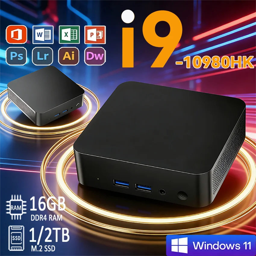 Heiß begehrter Intel Core i9 10980hk Windows 11 Gamer i9 Mini-PC 32GB DDR4 512GB 1TB SSD 1000M Ethernet Gaming-PC Desktop-Computer