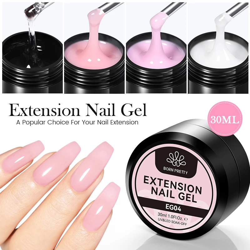 BORN PRETTY 30 ml Hartgel, klar, nackt, rosa, milchig, gelee, weiß, UV-Verlängerungsgel, Nagellack, Farbe, Soak Off-Konstruktionsgel