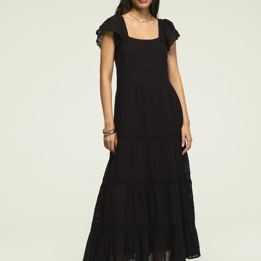Lucky Brand Embroidered Tiered Maxi Dress - Women's Clothing Dresses Maxi Dress in #001 Black, Size XL