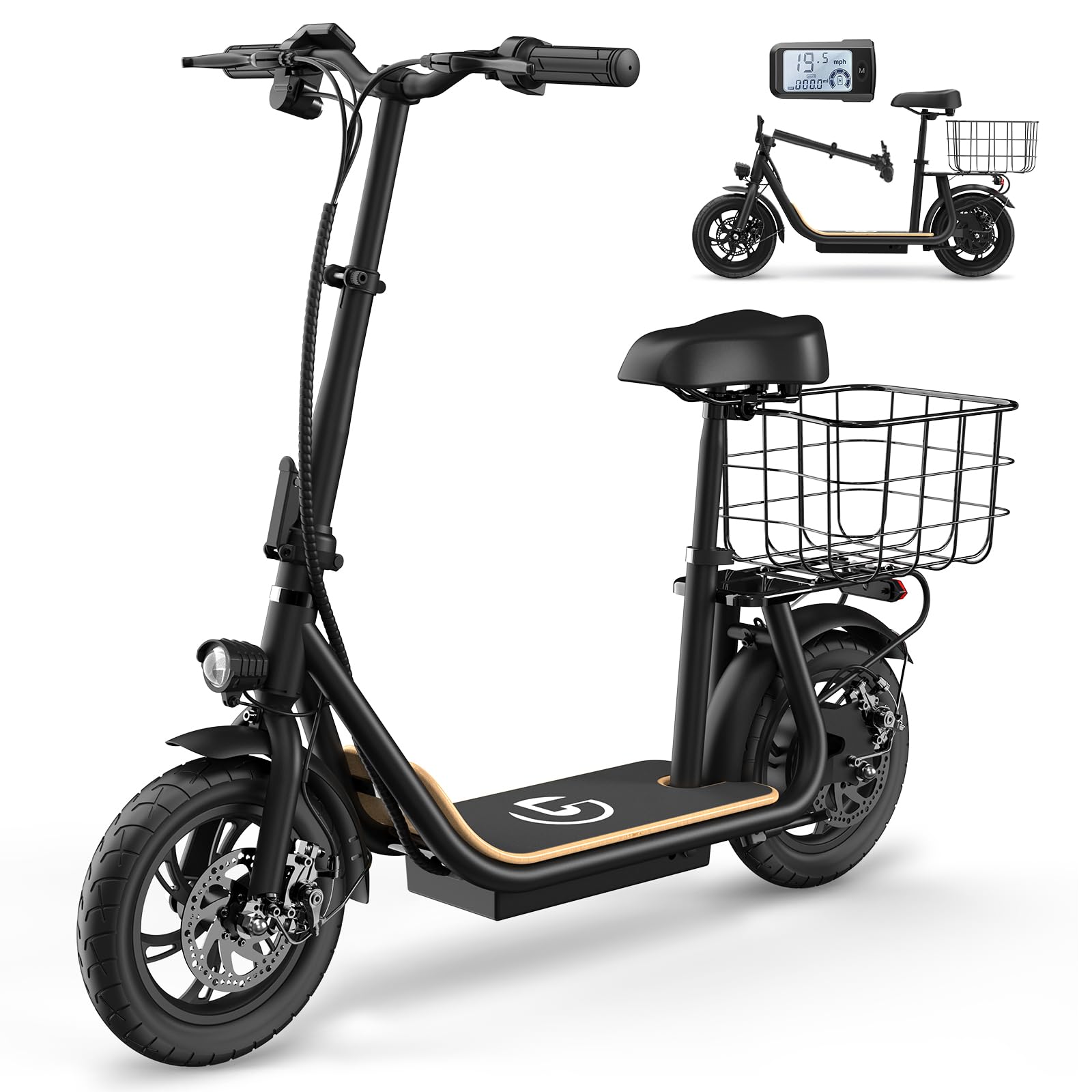 Garvee Electric Scooter with Seat, 36V Battery, 12" Tire, 450W Electric Scooter with Seat, Shock Absorbing Seat, Foldable Electric Scooters for...